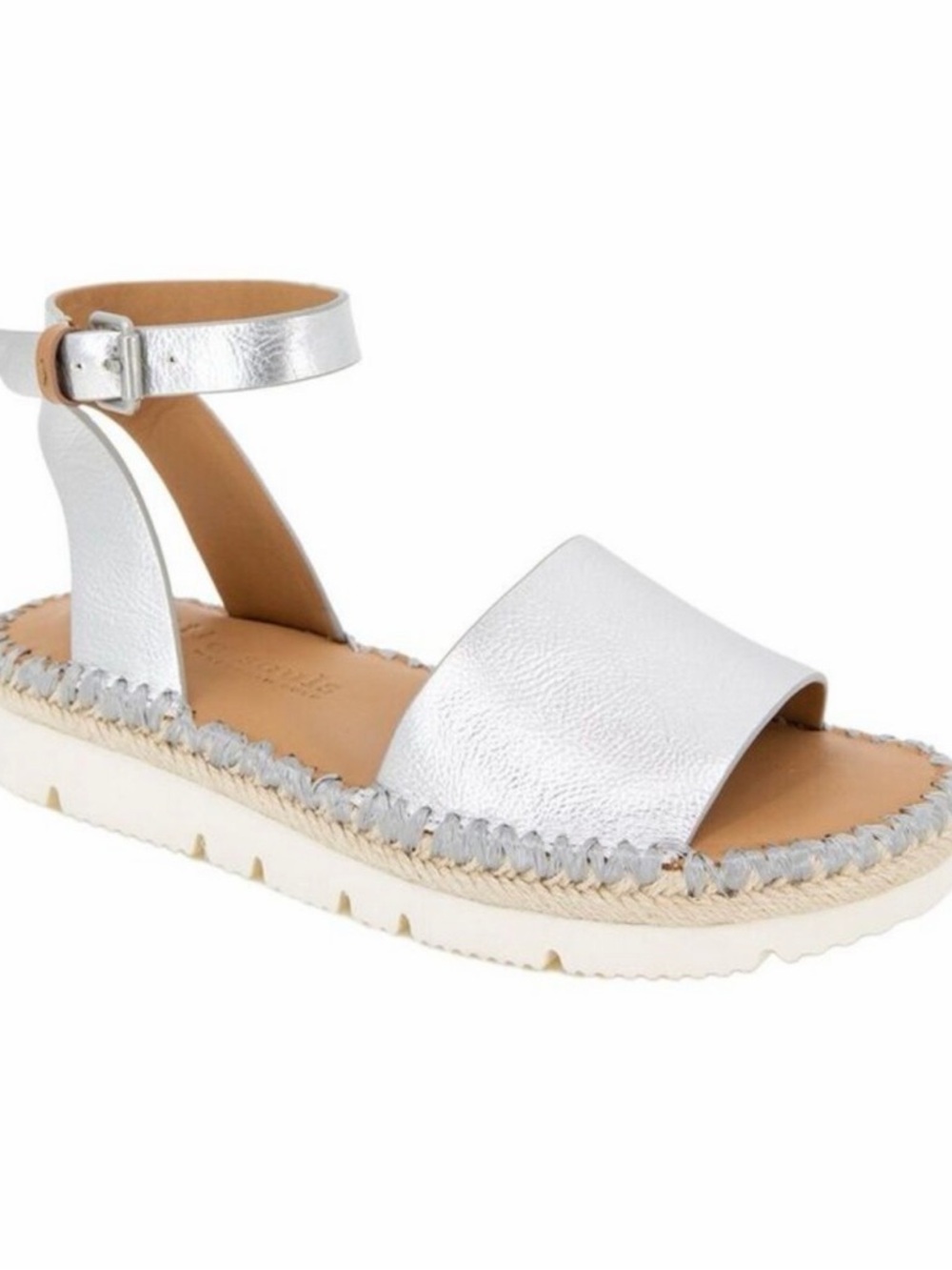 Gentle Souls Lucille Metallic Silver Espadrille Platform Sandal with Ankle Strap
